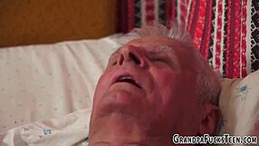 teen feels so excited sucking floppy grandpa outdoors