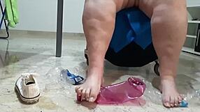 coolmarina arrived tired from the street and gives herself a massage with hard eggs on the floor