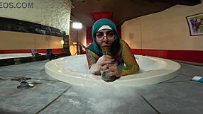 Arab housewife Mia Niqab rides dildo in jacuzzi with ass worshiping and pussy to mouth action