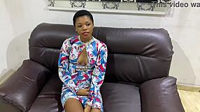 African amateur casting with pretty blessing fingering small tits in horny masturbation interview.