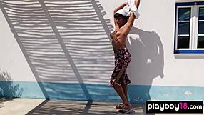 petite asian babe angel constance squeezes orange on her perfect tits outdoors 😍