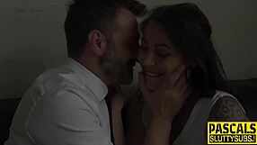 Tattooed Brunette Real Slut with Small Tits Gets Hardcore Blowjob and Titty Fuck