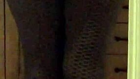 Wife in leggings showcasing her ass with a voyeur twist in milf style