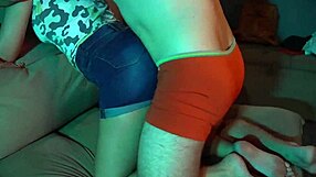 Curvy latina babe makes him cum in his underwear during homemade passionate foreplay