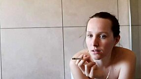 Cute Skinny Girl Next Door Hints At Softcore Solo Fetish In Homemade Bathroom Smoking Session