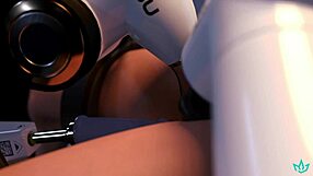 Mercy gets overwhelmed with intense pleasure multiple times and ends up expecting from the controlling ai