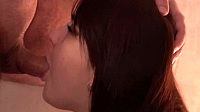 side view of curvy cute babe giving careless blowjob leading to wet bukkake fun