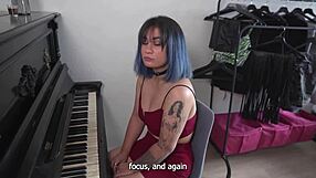 Hey, this submissive slut earned her piano lesson by bending over and riding hard