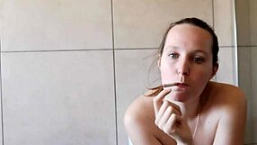 Cute Skinny Girl Next Door Hints At Softcore Solo Fetish In Homemade Bathroom Smoking Session