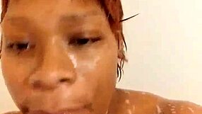 Danielle enjoys playful shower moments as a curvy black bbw