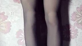 Hey, check out this crossdresser in black pantyhose and short jeans