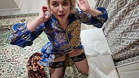 Amateur stepmom bent over and fucked doggystyle by her stepson in homemade video with big tits bouncing.