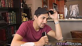 Throating Tiny Petite Teen With Small Tits Rides Big Cock