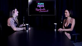 In this captivating compilation, Alice Vasconcelos shares her best moments from Papo Prive, dressed in sheer red lingerie during an outdoor interview.