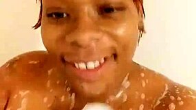 Danielle enjoys playful shower moments as a curvy black bbw