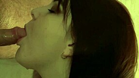 side view of curvy cute babe giving careless blowjob leading to wet bukkake fun