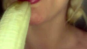 Horny College Girl With Big Tits And Tattoos Teases While Sucking Banana