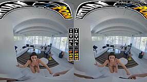 Imagine your stepsister Mae Milano getting down to stuff her mouth with your big cock, making you moan while bent over in doggystyle handjob