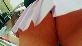 Student shows off huge ass in pink skirt, loving being watched by men!