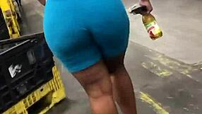 Ebony Thick Booty Struts in Tight Leggings Candidly