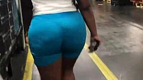 Ebony Thick Booty Struts in Tight Leggings Candidly