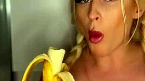 Horny College Girl With Big Tits And Tattoos Teases While Sucking Banana