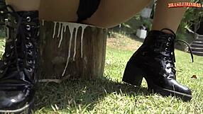 will this hot brunette deliver an intense footjob session with licking and orgasmic masturbation