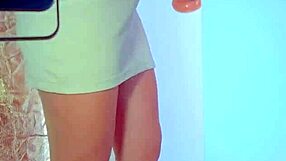 College Desi In Sexy Dress And Sneakers Teases With Glass Dildo