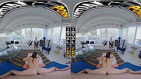 Imagine your stepsister Mae Milano getting down to stuff her mouth with your big cock, making you moan while bent over in doggystyle handjob