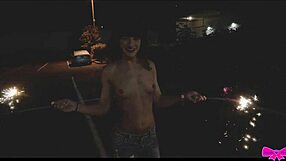 hey, check out this topless outdoors public sparklers fun with honey gold and dakota marr