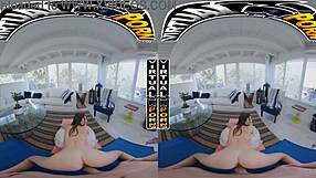 Imagine your stepsister Mae Milano getting down to stuff her mouth with your big cock, making you moan while bent over in doggystyle handjob