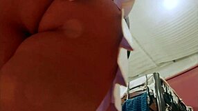 Student shows off huge ass in pink skirt, loving being watched by men!