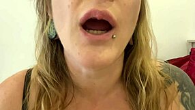 curvy mature milf with tattoos engages in dirty talk during gummy bears swallow vore fetish