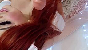 Naughty english nurse giving a tit wank to patient with cum covered dildo