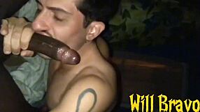 Intense Grindr hookup with a hung Angolan guy, slobbering on his massive black cock before raw bareback creampie action