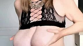 Sexy Black Net Dress Paired With High Heels Showcasing Huge Tits And Shaved Pussy Close Up