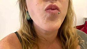 curvy mature milf with tattoos engages in dirty talk during gummy bears swallow vore fetish