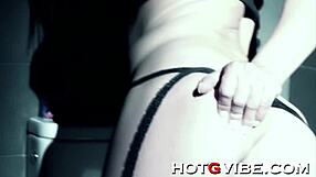 Brunette latina toys squirting pussy in bathroom