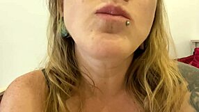 curvy mature milf with tattoos engages in dirty talk during gummy bears swallow vore fetish