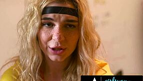 Blonde submissive bound for huge squirting from milf femdom fingering outdoors