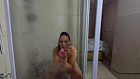 Sluty Wife Showering And Dildo Fucking