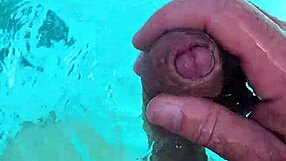 Solo Handjob Session In Outdoor Pool With Naked Amateur Stroking Cock