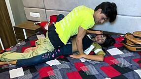 In this story, a female friend gets invited home by the amateur couple for a group study session with students