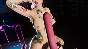 checking out the girl in the garage during sex and cyberpunk vr game adventure