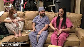 blaire celeste screams as nurse blasts her mouth with huge cum load in bdsm scene