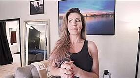 Blackmailed mature housewife strips in bedroom for bent over doggystyle creampie