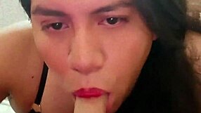 In this solo scene, the transsexual explores crossdressing with a dildo toy, expressing personal enjoyment in a private moment.