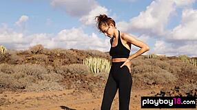 Extra skinny brunette russian hottie taya vai poses nude outdoor in natural setting