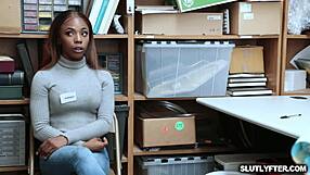 lp officer spots sarah banks in the shop and takes her to the office for intense interracial blowjob and pussy pounding with his big black cock.