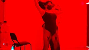 A scruffy man invites us to this exclusive catwalk where we perform a sexy dance in erotic lingerie on the balcony